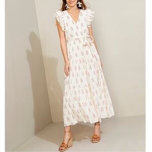 Chic White Floral Maxi Dress with Ruffle Sleeves